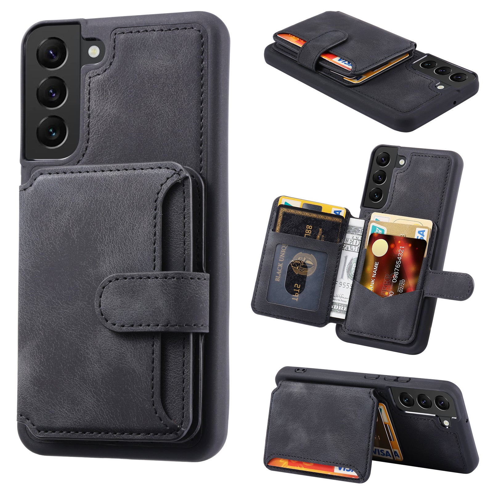 For Samsung Galaxy S23 RFID Blocking Wallet Phone Case Leather Coated TPU Phone Cover with Kickstand For Samsung Galaxy S23 RFID Blocking Wallet Phone Case Leather Coated TPU Phone Cover with Kickstand